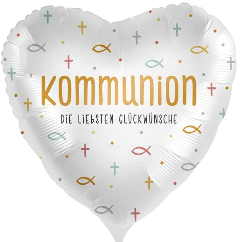 Folienballon Herzballon Kommunion die liebsten Glückwünsche - Fische, ca. 43 cm - 81169