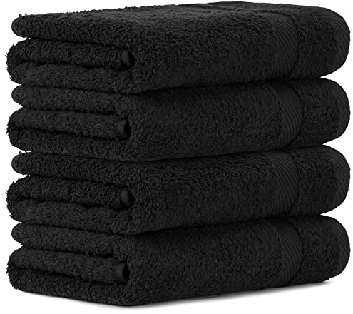 Luckytowel Handtücher Set 50x100 cm 100% Baumwolle, Handtuch-Set 4er Pack Schwarz