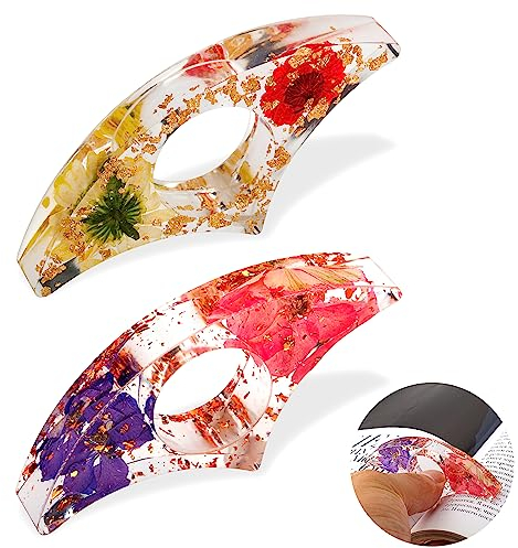 TIESOME Buchseitenhalter, 2 Stück Transparent Getrocknete Blumen Lesezeichen Harz Daumen Daumen Buchseitenhalter Buchöffner Buch Buchzubehör Buchöffner Lesezubehör (Farbe 1)