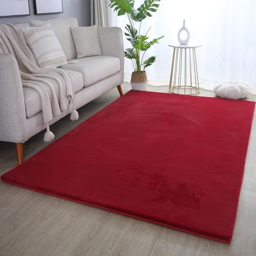 SIMPEX Hochflor Teppich, Unicolor - Einfarbig, Teppich Rot, 80 x 150 cm, Teppich modernen Stil, Teppich Wohnzimmer