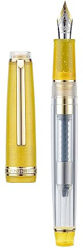 Jinhao 82 Acrylic Fountain Pen, Iridium Medium Nib with Ink Converter, Vintage Mustard Yellow & Transparent Color Classic Design Smooth Writing Pen (Gold Trim)