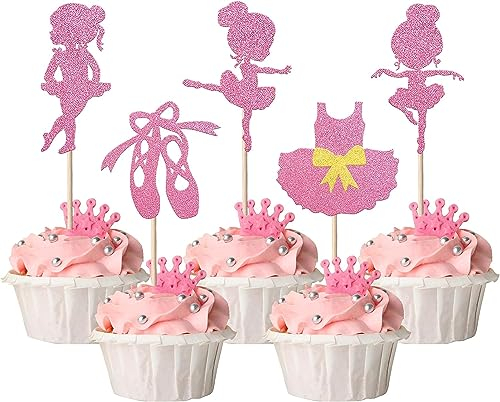 SYKYCTCY 30 Pack Fairy Ballet Toppers - Glitter Ballet Shoes Ballerina Dress Cupcake Picks for Baby Shower Supplements