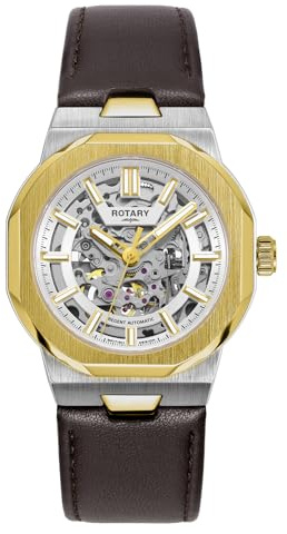 Rotary Herren Analog Automatik Uhr mit Leder Armband GS05496/06