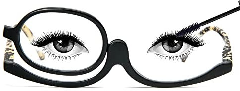 MMOWW Maquillaje Gafas de Lectura para Mujer, Flip Rotación Anteojos De Aumento, Gafas de Lectura Portatiles Lectura Plegable Gafas (Negro, +3.0)