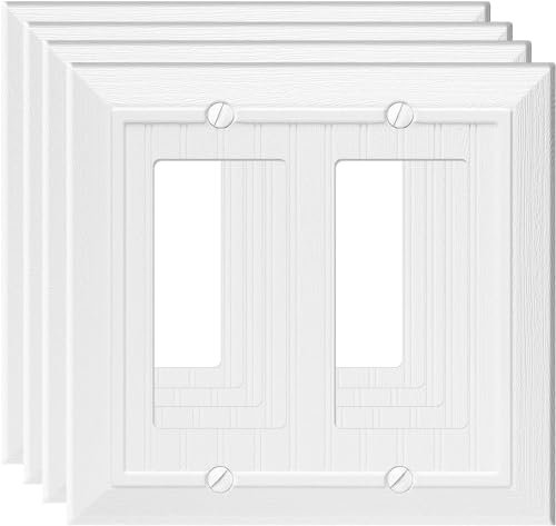 Placa de pared decorativa moderna con diseño retro de grano de madera, cubierta de salida para interruptor de luz, interruptor inteligente, regulador, GFCI, salida USB (paquete de 4, decoración doble)