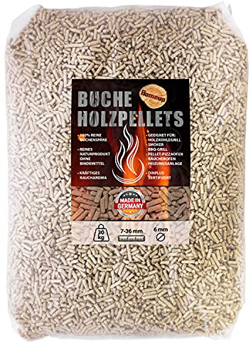 Flameup Buche Eiche Pellets 15 kg 30 kg Auswahl Grill Smoker Holz Pizzaofen BBQ Pellet Outdoor Ofen Grillen Chunks Holzpellets Garten Räuchern Pizza Wood Smoke Rauch, Holzsorte:Buche, Gewicht:30 kg