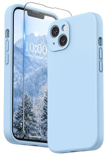 SURPHY Compatible with iPhone 13 Case with Screen Protector, Liquid Silicone Protection for Each Lens Shockproof Thickened Rubber Cover for iPhone 13 6.1 inch 2021 (Light Blue)