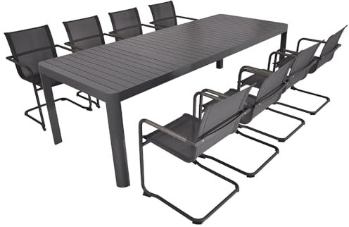 Lomadox Tischgruppe Garten 9-TLG. in anthrazit mit Ausziehtisch