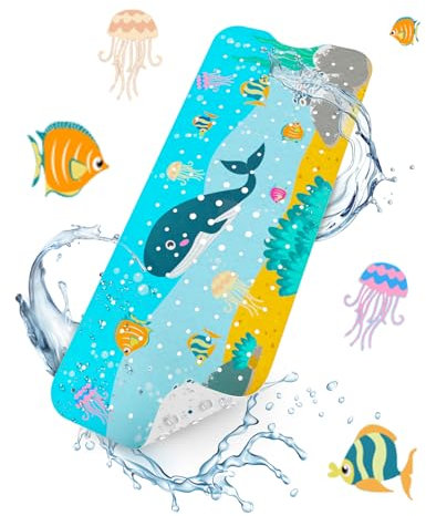 HITSLAM Tapis de Baignoire Antidérapant, Extra Long 101x40 cm Tapis Antidérapant Baignoire Bebe, Tapis de Douche Antidérapant avec Ventouses et Trous de Drainage, Lavable en Machine, Baleine