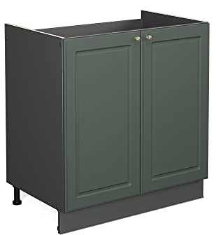 Vicco Spülenunterschrank Fame-Line, Grün-Gold Landhaus/Anthrazit, 80 cm, AP Marmor