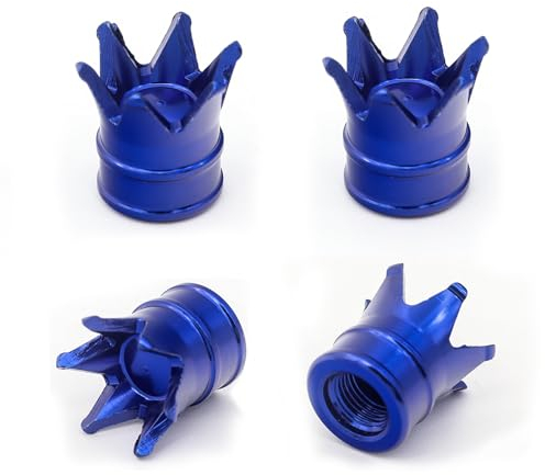 Misuyue Ventilkappen Auto Krone 4er Set - Ventilkappen Fahrrad - Aluminium Reifenventilkappen - Universal Autoventil Kappe für Auto Fahrrad LKW Motorrad Autozubehör (blau)