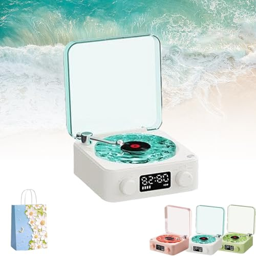 Retro-style Wireless waves vinyl Bluetooth Speaker, aquavinyl speaker, the waves vinyl player, 2024 New Portable Vintage Vinyl Speaker with Adjustable Light and Time (Blue)