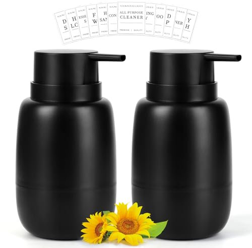 Topsky Black soap Dispensers - Soap Bottle with Plastic Pump - 500ml Liquid Hand Soap Dispenser - Rustproof Pump for Kitchen & Bathroom - Great for Lotions, Essential Oil, Liquid Soaps, 2 Pack (Black)