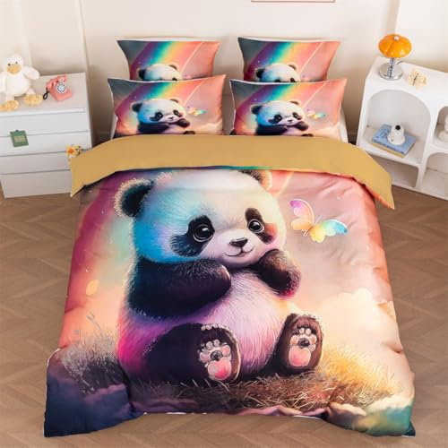ZHDEDSP Kinder Bettwäsche-Set mit Panda-Motiv, 155x220 cm, Kissenbezug 80x80 cm, Mikrofaser