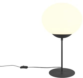 meineWunschleuchte Große Retro Tischleuchte Schwarz mit Glaskugel Weiß, Höhe 52cm