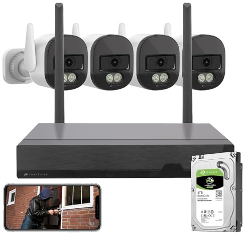 VisorTech IP66 Überwachungskamera: Plug-&-Play-Überwachungssystem mit 4 Kameras + 2TB SATA HDD, WLAN 6 (Video-Überwachungskamera-Sets, außen kabellos, IP)
