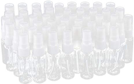 Uxsjakjsd 50-pack Empty Clear Plastic Fine Mist Bottles with Microfiber Cleaning Cloth, 20ml Refillable Container Perfect for Cleaning Solutions, Oils, Air Freshener, Toner and More