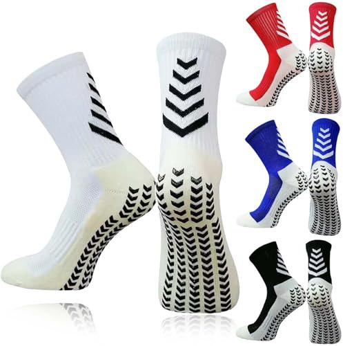 Football Socks, 4 Paar Grip Socken Fussball, Anti-Rutsch Fußballsocken, für Socken Herren 35-38 39-42 43-46, Grip Socks, Bequem, Ideal für Fußball, Basketball, Laufen, Radfahren, Training, Wettkampf
