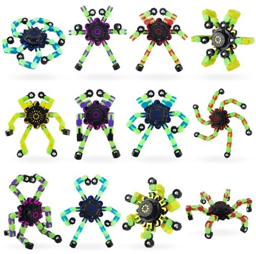 Vexran 12 Pezzi Spinner Trasmissibile Kit, Luminoso Spinner Creative Meccanico Gyro, Robot Giocattolo Deformabile Faidate Spinner, per Bambini, Adulti