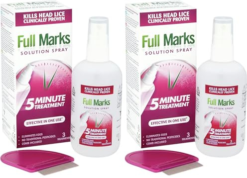 Full Marks Head Lice Solution Spray 150 ml - Fast & Effective Nit Treatment with Comb, Scalp Scrub, Prevention, Kills Nits, Easy Application, Safe for Kids, No Harsh Chemicals (Pack of 2)