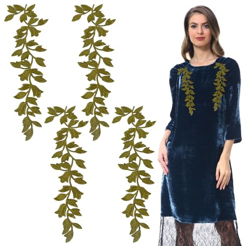Letsinstyle 4 Stück Waldblätter Reben Flicken Grüne Waldblatt Applikation Rankenmotiv Spitze Zum Aufbügeln Polyester Applikation Für T Shirt Rock Jeans Kleider Kleidung