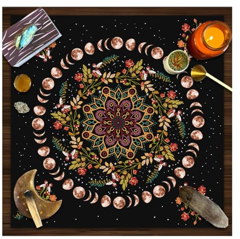 WTRYT Altartuch 1 Stück Tarotkarten Tischdecke 50X50CM Tarot Tuch Altar Tischdecke Tarot Matte Altartuch mit Blumenmuster quadratische altartuch Astrologie Divination Karte Tuch Altartuch Mond