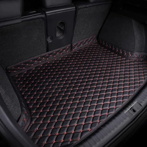 Coche Alfombrillas Maletero Cuero para Seat ATECA 2017-2024, Impermeable Trasero Alfombra, Maletero Protector Tronco Bandeja, Alfombra Protectora Antideslizante,Black Red