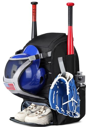 Zaino da baseball per ragazzi - Borsa leggera per mazza da softball, grande organizer sportivo, struttura resistente con gancio per recinzione integrato | Borsa multifunzionale per pipistrelli per rag