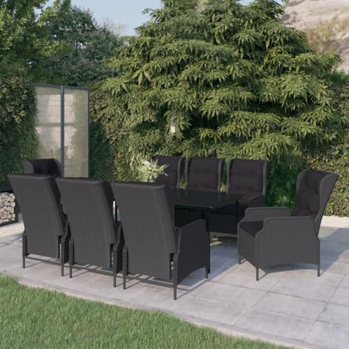 Yunovire 9-TLG. Garten-Essgruppe Dunkelgrau, PE-Rattan, verstellbare Stühle, Glastisch 200x100cm, für Terrasse, Balkon, Außenbereich, langlebig, wetterfest