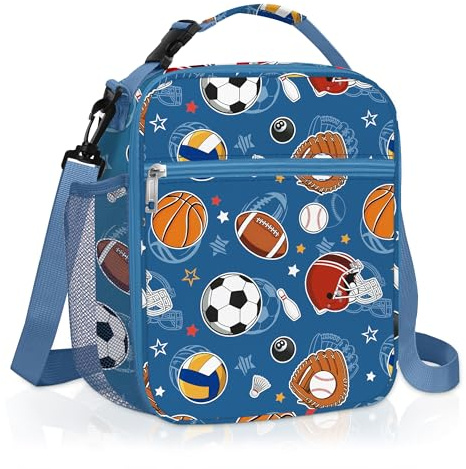 Clastyle Insulated Kids Lunch Bag with Bottle Holder Sport Ball Lunch Box | Toddler Lunch Bag Easy to Clean, Large Thermal Cooler Bag with leak-proof Lining, Picnic Lunch Box Tote for School Travel