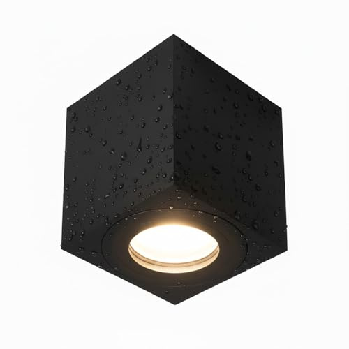 EDO Aufbauspot GU10 IP44 Deckenspot Schwarz LARKS Eckig - 80x80x95mm Deckenleuchte 230V mit GU10 Fassung, Aufputz Spots, Aufbauleuchte Schwenkbar für Badezimmer Wasserdicht, Aufbaustrahler Aluminium