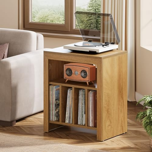 Tribesigns Record Player Stand with Vinyl Record Storage, Large Wood Turntable Table Holds up to 160 Albums, 5-Shelf Divider Cabinet for Living Room, Bedroom, Office, Brown