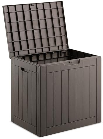 VonHaus Garden Storage Box - Outdoor Utility Chest Organiser – Weatherproof Plastic, Lockable Lid, Carry Handles, Compact & Portable – For Garden, Patio, Balcony, Decking – Grey (118L) | Weatherproof Plastic, Lockable Lid, Carry Handles, Portable for Garden, Patio, Balcony, Decking – Grey
