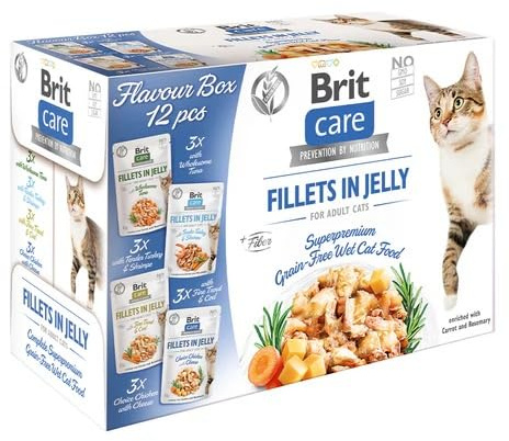 Brit Care Fillets in Jelly Flavour Box, Nassfutter für Katzen, Getreidefrei, 12 Stück Multipack