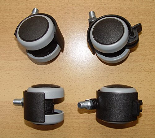 4 Stück Möbelrolle 50mm Hartbodenrolle Gummi Gewinde M10x14 Lenkrollen Feststellbar