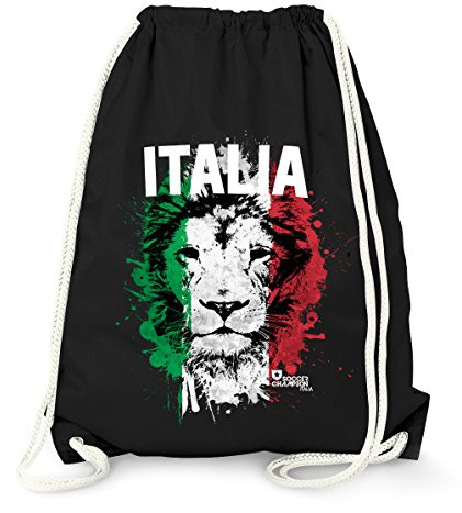 MoonWorks Turnbeutel EM WM Italien Löwe Flagge Italy Lion Flag Fußball Gymbag Schwarz unisize