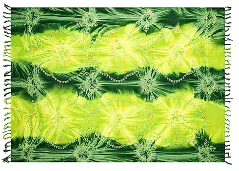 Ciffre Sarong Pareo Wickelrock Strandtuch Tuch Wickeltuch Handtuch Bunte Sommer Muster + Schnalle Grün Pailleten Handwäsche