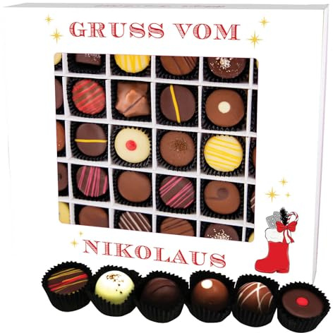 Hallingers Genuss Manufaktur Pralinen Weihnachts-Geschenk - mit & ohne Alkohol, handmade aus Confiserie-Edelkakao in wertiger XXL-Geschenkbox Gruß vom Nikolaus, Weihnachten für Frauen Männer