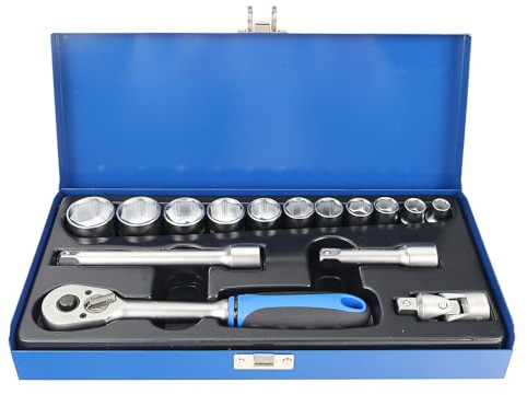 Dönges Steckschlüsselsatz 3/8 mit sechskant Bitsatz | 15-teilig | 8-24 mm| Ratschenkasten, Knarrenkasten mit Umschaltknarre