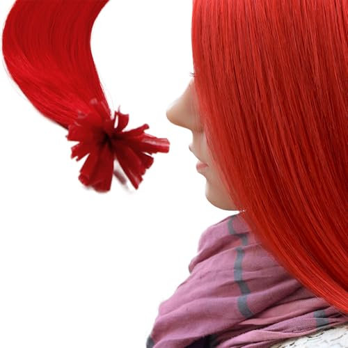16 18 20 22 Pre Bonded Remy Human Hair Extensions-Nail Tip- 0.6g x 25strands-Grade AAA-Multi Colours (18, Red)