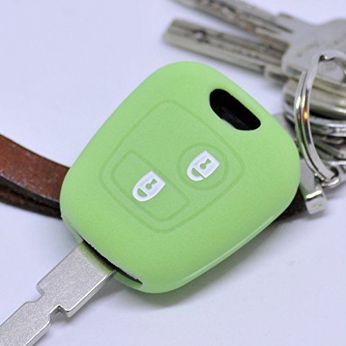 Soft Case Schutz Hülle Auto Schlüssel für Citroen Berlingo C1 C2 C3 Toyota Aygo Peugeot Partner 107 206 SW CC 406 307 Remote/Farbe: Fluoreszierend Grün (leuchtet im Dunkeln!)