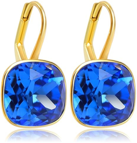 Goldene Kristall Ohrringe Damen kurze Ohrhänger Markenkristalle 925 Silber NOBEL SCHMUCK