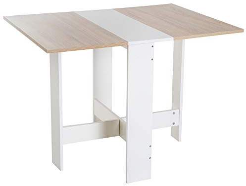 HOMCOM Ausziehbarer Esstisch, Klappbarer Holztisch 103×76×73,5cm Eiche Weiß