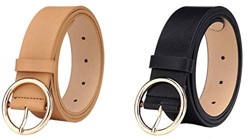MESHIKAIER 41 * 1.3 Zoll Damen mode PU Leder Gürtel Taillengürtel Hüftgürtel Casual Waist Belt mit Metallisch Schnalle (Schwarz+Braun)