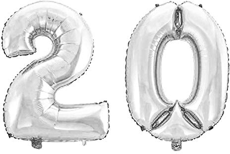 WeAreAwesome Folien-Ballon Luft-Ballon Zahl 20 Silber 60CM XL Aufpusten Geburtstag Jubiläum Jahrestag Feier