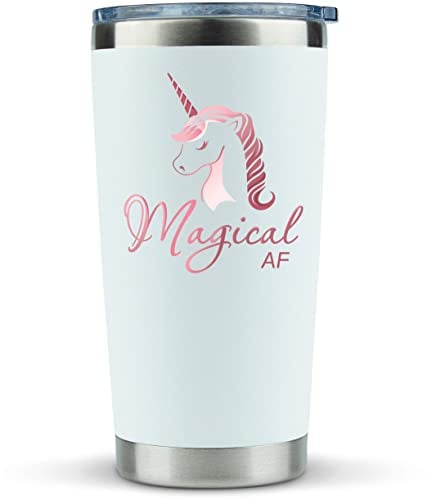 KLUBI Unicorn Gifts For Women - Unicorn Tumbler 20oz White Unicorn Cup Unicorn Gifts For Adults Unicorn Coffee Tumblers For Women Unicorn Adult Gifts Unicorns For Adults Women Magical Af Tumbler