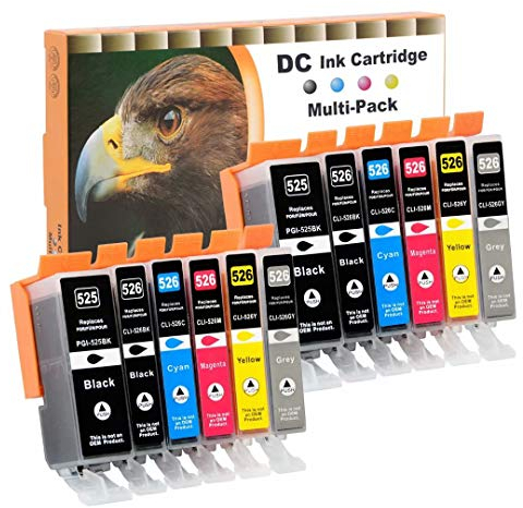 D&C 12x Druckerpatronen Kompatibel für Canon PGI-525 CLI-526 für Canon Pixma MG5250 MG5300 MG5340 MG5350 MG6250 MG8150 MG8250 MX885 MX895 IP4840 IP4850 IP4900 MG5140 MG5150 MG5240 MX710 MX715 MG6100