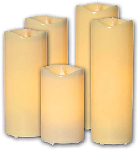 große LED Außen-Kerze, GRANDE, Timer, 5er Set XL, Höhen: 1x 21cm, 2x 31cm und 2x 38cm