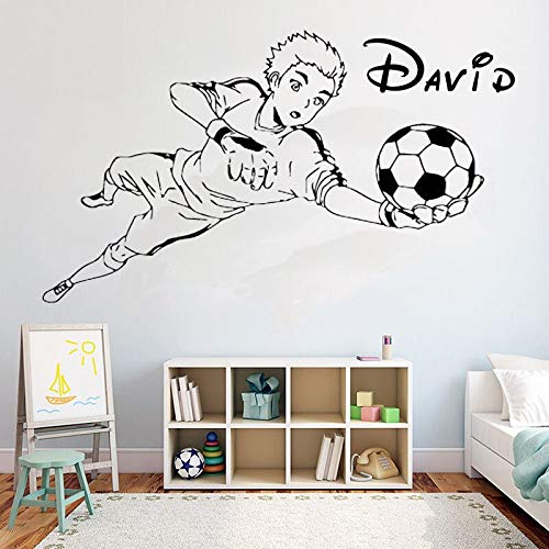 NSRJDSYT Fußball Torhüter Vinyl Wandtattoo Customized Schlafzimmer Fußballspieler Name Aufkleber Jungen Mädchen Teenager Raumdekoration 73x42cm