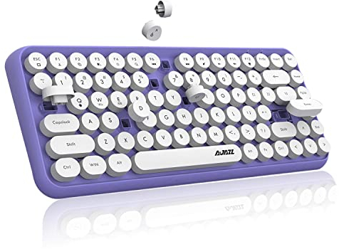 FELiCON 308i Retro Wireless Keyboard, Bluetooth Silent Cute Computer Keyboard with Round Punk Compact 84 keys, Lightweight, Matte Texture,Typewriter Design for PC, Laptop, Mac, Phone-Purple
